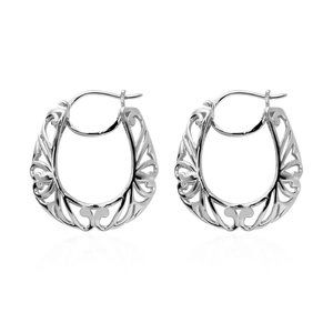 Beautiful Karis Hoop Earrings Pair in Platinum Bond Over Brass Filigree Pattern